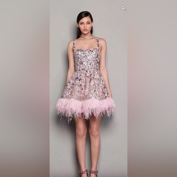 Bronx and Banco Mademoiselle Feather-Trim Minidress in pink. Only worn once! - Picture 1 of 4